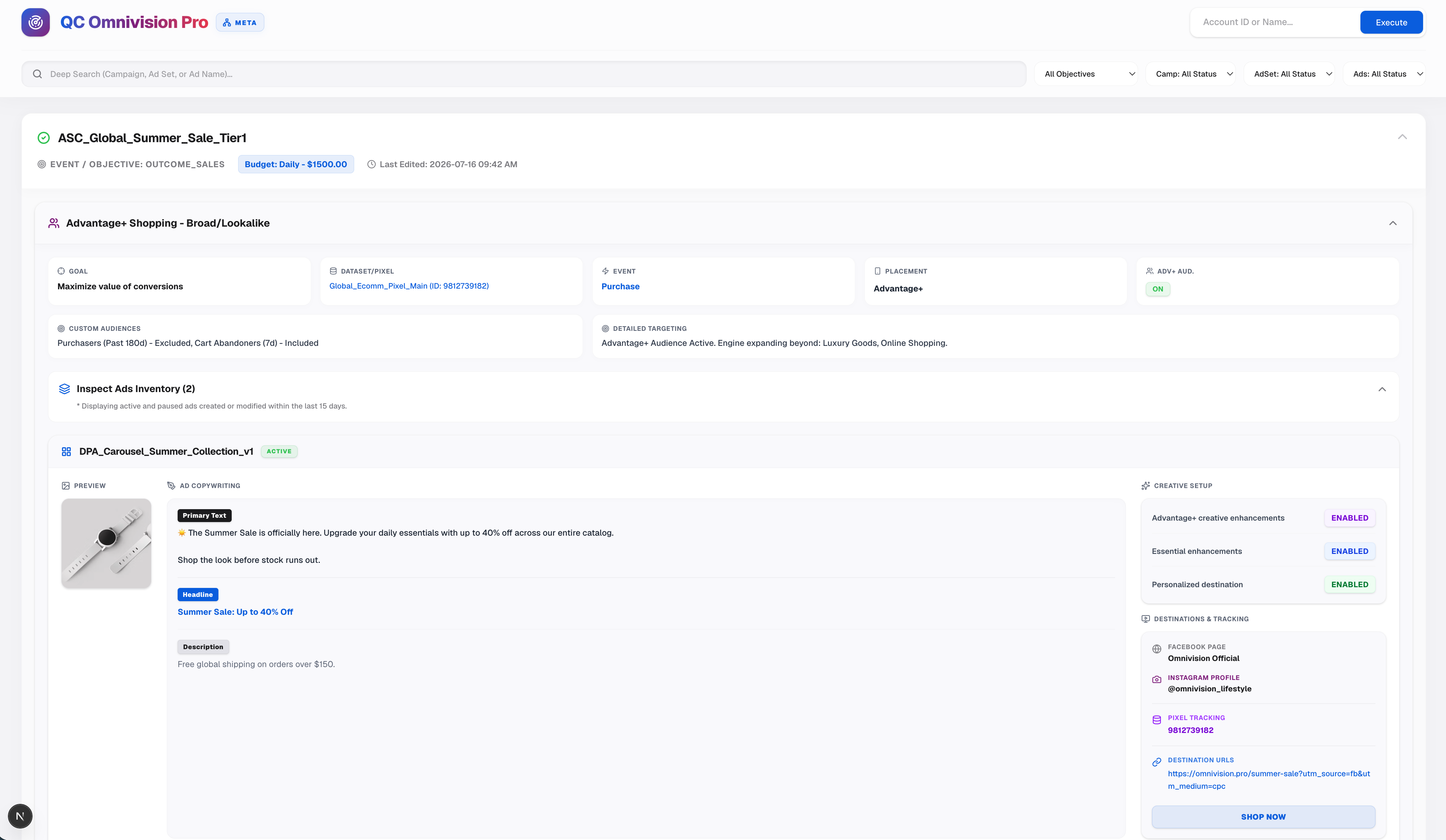 Complete Omnivision Pro Meta campaign quality-control workspace